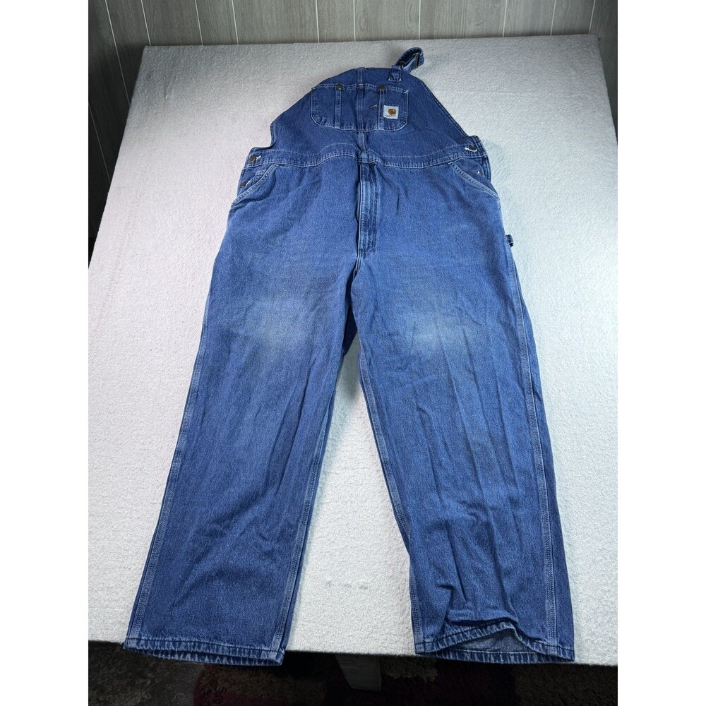 Carhartt Men's R07 DST Blue Denim Overalls Workwear Bib Pants Size 48 x 30